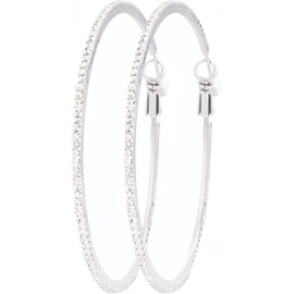 C.SEIZE Dainty Huge White Gold Hoop Earrings for Women - Women’s 18K White Gold Plated Cubic Zirconia Round Hoop Earrings, 40mm Large Gold Hoop Earrings, 925 Silver Sterling Post for Women Jewelry