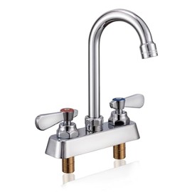 Utility Sink Faucet 4" Deck Mount Brass Commercial Faucet with 3-1/2" Gooseneck Spout, 2 Handles & Ceramic Valve, Leak-Resistant for Kitchen/Laundry Tub/Bar/RV/Restaurant/Industrial Use, 2 Hole