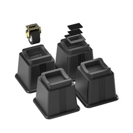 ZTON Bed Furniture Risers Elevation in Height 5" Heavy Duty Risers for Both Posts and Wheels of Sofa and Bed Support up to 2000 lbs.(Set of 4 Riser,Black)