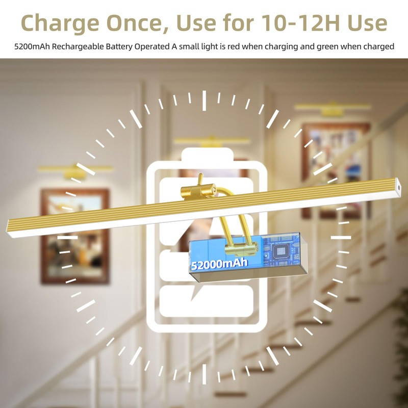 4Pack Rechargeable Picture Light, 5200mAh Brass Battery Operated Picture Lights