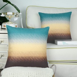 CaliTime Pack of 2 Cozy Fleece Throw Pillow Cases Covers for Couch Bed Sofa Farmhouse Modern Gradient Ombre Rainbow Stripes 16 X 16 Inches Teal to Coffee