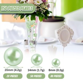 Light Green Vase Filler | 150PCS Pearls Bead for Centerpieces Vases | 8/14/20 mm No Hole Beads, Fake Pearls for Wedding Birthday Easter Theme Party Table Centerpieces Decor