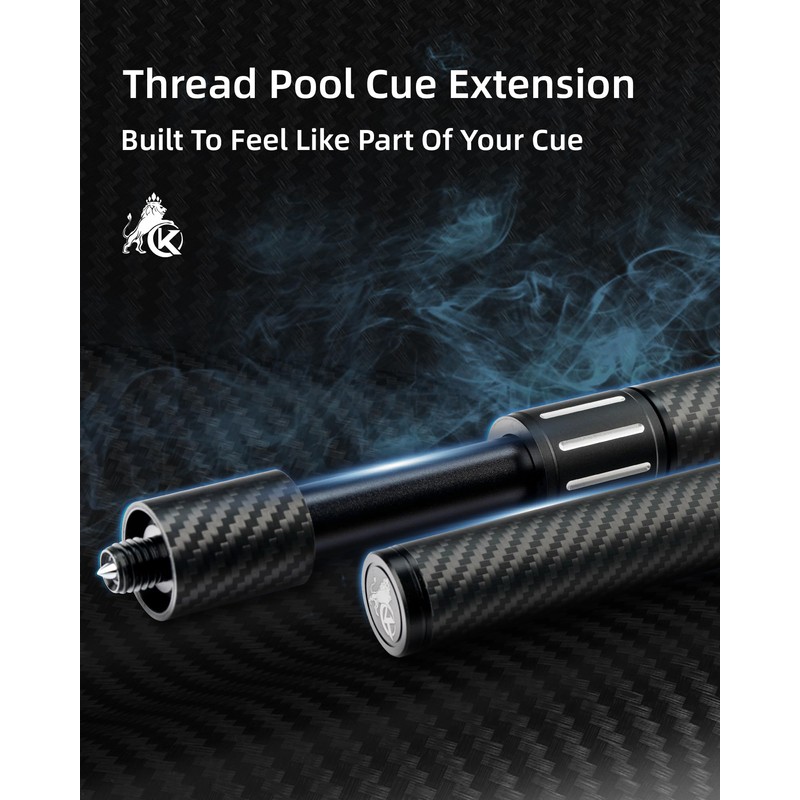 KONLLEN Threaded Carbon Fiber Pool Cue Extension with 3 Bumpers
