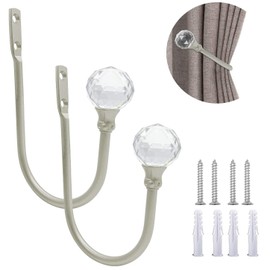 Curtain Drapery Holdbacks, Curtain Tieback Hooks with Crystal Ball, U Shaped Curtain Holders Wall Mounted Curtain Holdbacks, Heavy Duty Window Treatment Holdbacks for Home