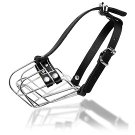 PetriStor Dog Chrome Metal Muzzles Wire Basket Adjustable Leather Straps