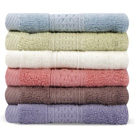 INFICRIME 6 Pack 100% Cotton Wash Cloth, 13x13 Inch Highly Absorbent and Soft Feel Fingertip Towels, Machine Washable Washcloths for Bathroom, Gym, Hotel, Spa and Kitchen, 6 Colors