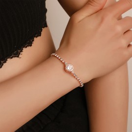 Inateannal Crystal Bracelet for Women Rose Gold Wrap Cuff Bangle Elegant Diamond Bangle Bracelet Valentine Birthday Gifts For Mum, Crystal
