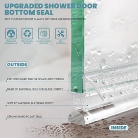Shower Door Bottom Seal, 1 Set 39 Inch Long Clear PVC Strip (M Shape) for 5/16"(8mm) Thick Frameless Glass Door, with a PVC Base (D Shape) to Stop Water Leak
