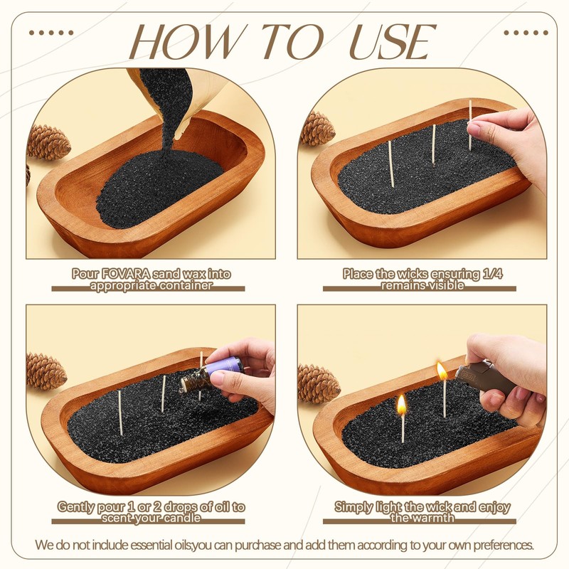 Nuanchu 3.3lb Sand Wax Candles, 100 Wicks Wooden Bowl Kit,