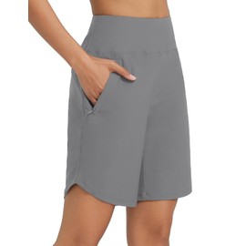 BALEAF Swim Shorts Women Long Board Shorts with Zip Pockets Quick Dry Bikini Bottoms 9'' Grey XXL
