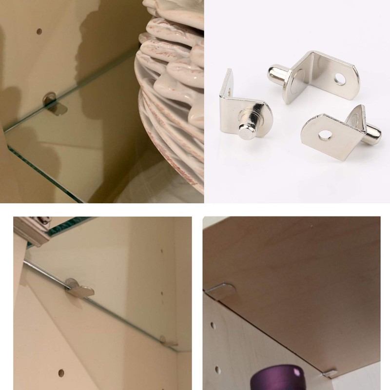 6mm L-Shaped Support Shelf Bracket Pegs with Hole, Polished Nickel