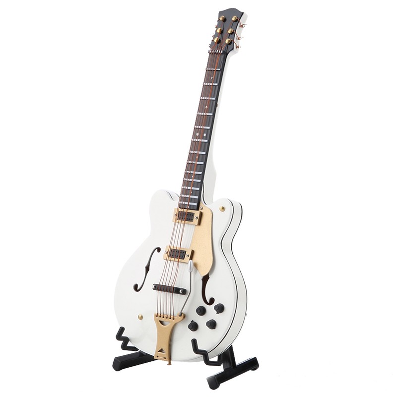 5.5in White Miniature Electric Guitar Replica with Box Instrument Model