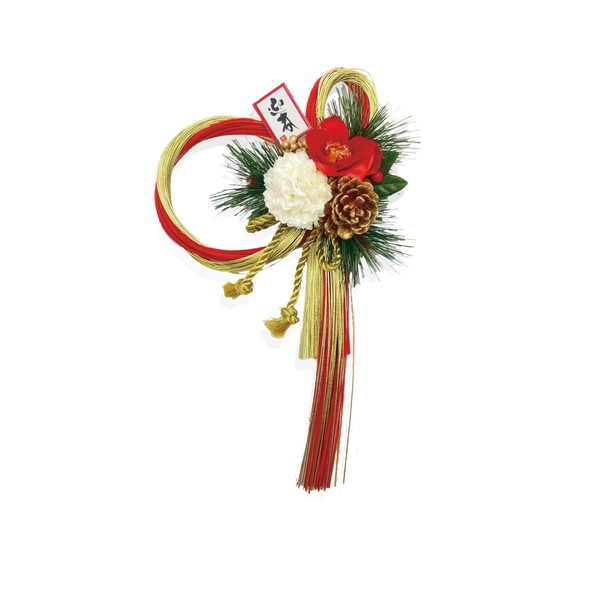 2024 mamawreath HSK-4613 Plum Plum Pine, Red and White New Year Ornament, Entrance Entrance, New Year's Wreath, Pine Size, Mizuhiki, Red, Gold, Length 12.6 inches (32 cm), Width 7.9 inches (20 cm),