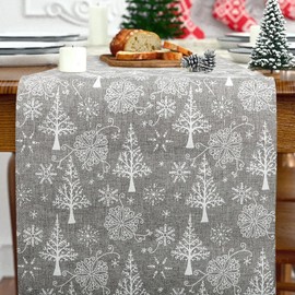 11 x 108 Inches Xmas Table Runners White Christmas Tree Table Runner Christmas Dinner Table Decorations for Seasonal Winter Xmas Kitchen Holiday Party（Grey）