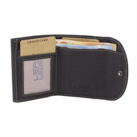 Mini Wallet Small Wallet with Gift Box LEAS in Genuine Buffalo Leather, Brown, Vintage Collection 9.5 x 6.5 x 1 cm (W x H x D), brown, closed