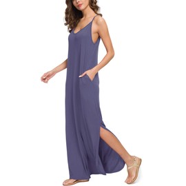 Women's Summer Casual Loose Dress Beach Cover Up Long Cami Maxi Dresses with Pocket