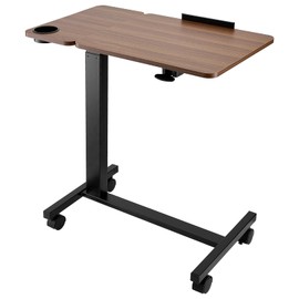 Happybuy Adjustable Overbed Table - Mobile Rolling Desk with Flip Top, 4 Wheels & Cup Holder, Height & Angle Adjustable for Bed, Office or Study (Wood & Black)