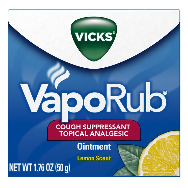 Vicks VapoRub, Lemon Scent, Cough Suppressant, Topical Chest Rub & Analgesic Ointment, Medicated Vicks Vapors, Relief from Cough Due to Cold, Aches & Pains, 1.76oz