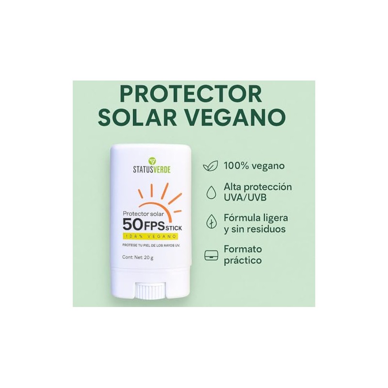 Protector Solar Vegano en Barra, FPS 50, 20 g, Alta