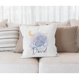SpecialMe® Children's Cushion Cover with Name and Elephant Name of Choice Moon and Stars Children Baby White 40 cm x 40 cm