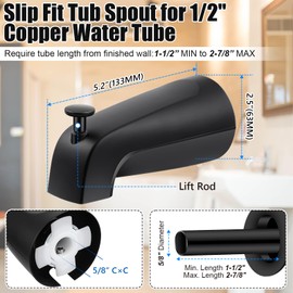 Dreyoo Slip On Diverter Tub Spout with Metal Cover Ring and Foam Gasket, Compatible with Kohler GP85556-CP, Bathroom Bathtub Faucet Set Replacement Fits 1/2'' Copper Water Tube(Matte Black)