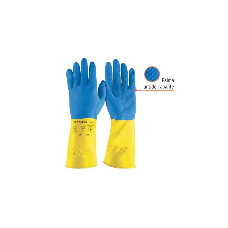 Truper GU-333, Guantes de látex reforzados para limpieza, grandes