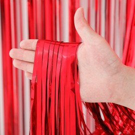 Voircoloria 3 Pack 3.3x8.2 Feet Red Foil Fringe Backdrop Curtains, Tinsel Streamers Birthday Party Decorations, Fringe Backdrop for Graduation, Baby Shower, Gender Reveal, Disco Party