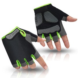 HuwaiH Bike Gloves for Men/Women, Cycling Gloves with Anti-Slip Shock-Absorbing Pad Half Finger Biking Bicycle Gloves (Black/Green, Medium)