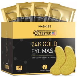 Maskiss 24k Gold Under Eye Patches (15 Pairs), Gold Eye Masks for Dark Circles Puffy Eyes Under eye Bags, Collagen Skin Care Products, Gel Eye Patches for Wrinkles and Puffiness