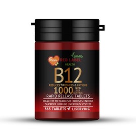Vitamin B12 Tablets High Strength 1000mcg, 365 Tablets (1 Year Supply) Methylcobalamin B12 for Tiredness, Fatigue & Energy Vegan & Vegetarian-Friendly Made in The UK
