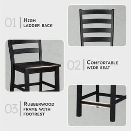Lexicon Farmhouse Dining Chairs Set of 2, Kitchen Dining Chairs with Sturdy Solid Wood Frame, Legs, Footrest, High Ladder Back, Comfortable Classic Wooden Armless Side Seat, Easy Assembly, Black