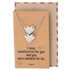 quan jewelry Building Blocks Heart Pendant Necklace for Women, Engagement Gifts with Inspirational Greeting Card (Silver Tone)