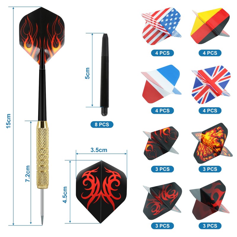 GWHOLE 12 Pcs Tip Darts with National Flag Flights, Extra