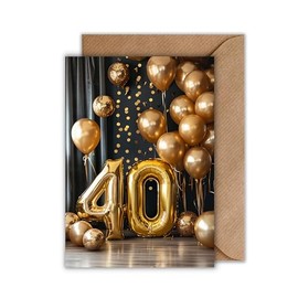 WBdesignz 40th Birthday Card with Envelope - Elegant Birthday Card for 40th Birthday Happy Birthday Gold Balloons 40 (DIN A6)