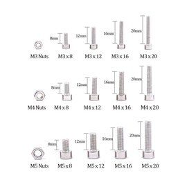 Glarks 510Pcs M3 M4 M5 304 Stainless Steel Hex Socket Head Cap Screws with Nuts Assortment Kit