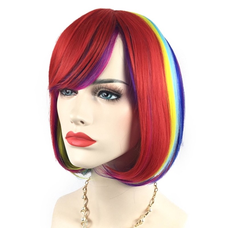 QHQ-SHININGLIFI Rainbow Bob Wigs and A Wig Cap- Women's Short