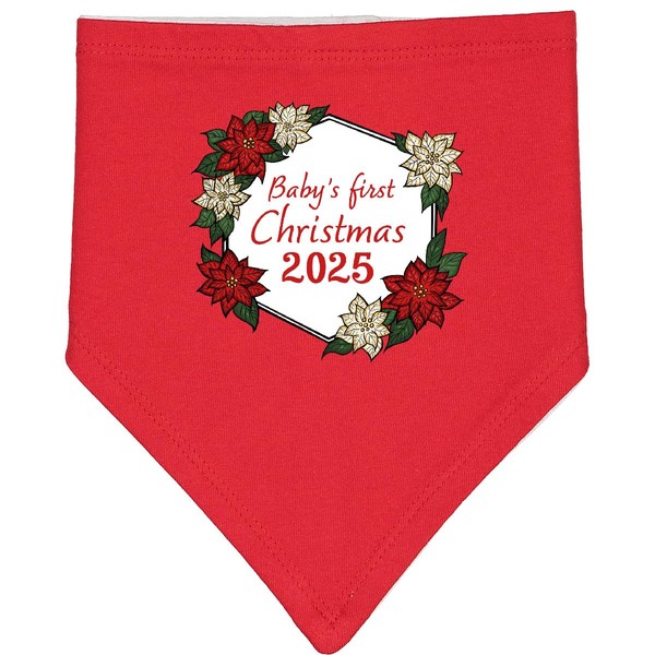 inktastic Baby's First Christmas 2025 Poinsettia Baby Bandana Bib Red