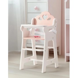 Robud High Chair for Pretend Play Wooden Baby Doll Furniture with Safety Belt