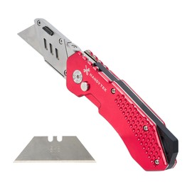 Handy Tek Quick Change Blade Razor Knife, 1 Folding Utility Knife - Includes 1 Sharp Blade, 19 mm Wide, Red Stainless Steel Box Cutter, Lock-Back Design, Heavy-Duty - Restaurantware