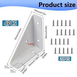 Corner Bracket, 4 PCS Bed Corner Support with 20 Pcs Screws Stainless Steel Braces Joining Support Triangle Bracket Angle Brackets White