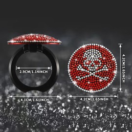 TOMALL Bling Skull Car Engine Start Button Cover Diamond Push Start Stop Button Ring Sticker Sparkly Auto Interior Accessories Bling Engine Ignition Button Cap Decorations Universal for Car (Red)