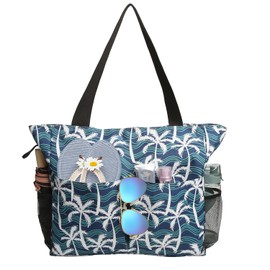 Large Beach Bag for Women, Waterproof Beach Tote Bag with Zipper, Reusable Grocery Bags for women, Tote Bags for Shopping
