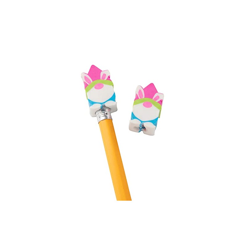 Spring Bunny Gnome Pencil Top Erasers - 24 Pieces