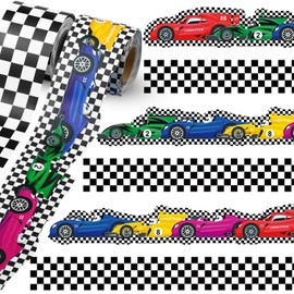 Trandraft 2 Rolls 65.6ft Racing Car Board Borders Decorations Checkerboard Bulletin Board Strips Racing Classroom Decor Back to School Bulletin Trim Borders for Home Office