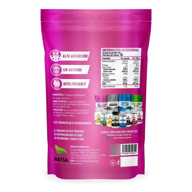 Natsa Colageno Hidrolizado Puro, Premium, 1 Kg Sfn