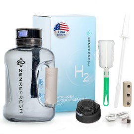 Zen Refresh 50 Oz Hydrogen Water Bottle, 2025 New SPE/PEM Technology, Large Gym Hydrogen Bottles, Travel Hydrogen Water Bottle Generator With Straw & Additional Cap, USA Brand, Up to 1800 ppb - Black