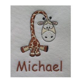 Bess the Giraffe (1325) - Embroidered Lightweight Plain Fleece Baby Blanket (Lime)