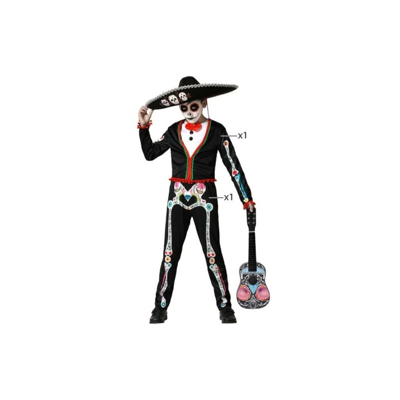 Atosa Mexican Mariachi Skeleton Costume Child 10 to 12 Years