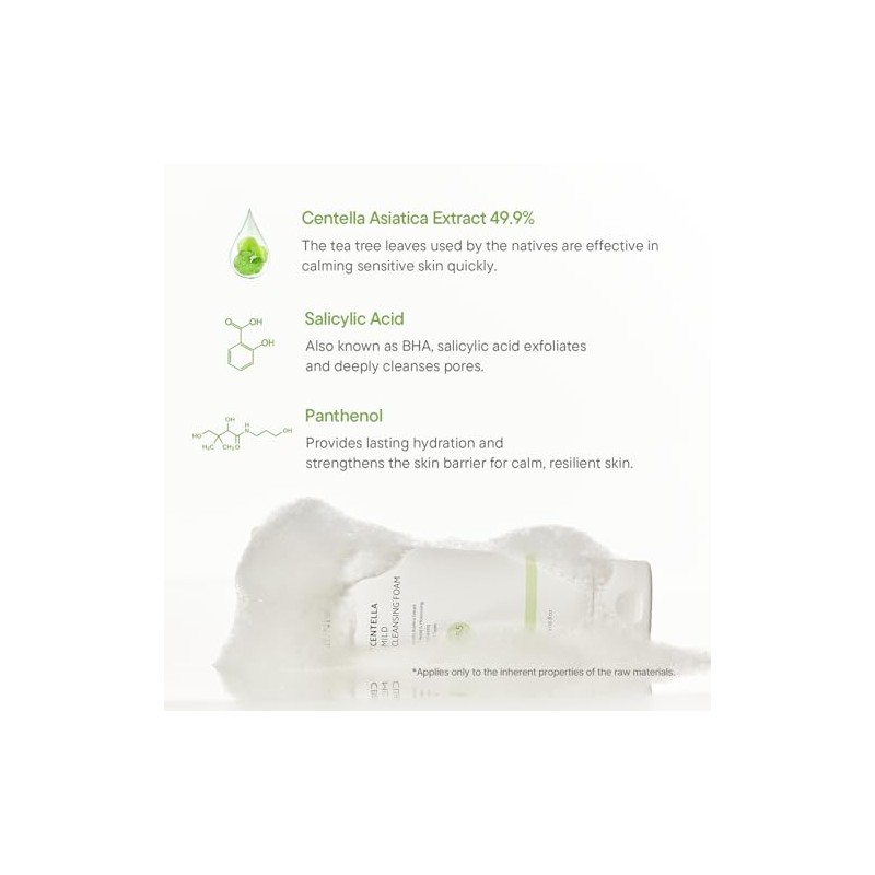 IUNIK- Limpiador facial espumoso suave con centella asiática, no resecado,