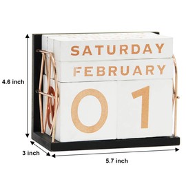 YOFIT Vintage Wooden Block Perpetual Calendar Desk Accessory Shabby Rustic Chic Number, Golden